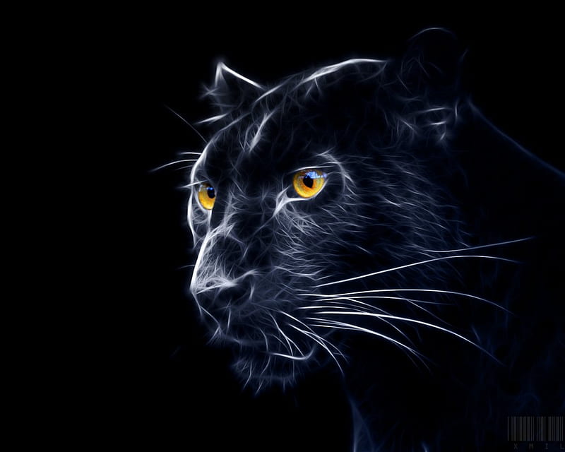 fractal panther, animals, big cats, black panther, HD wallpaper