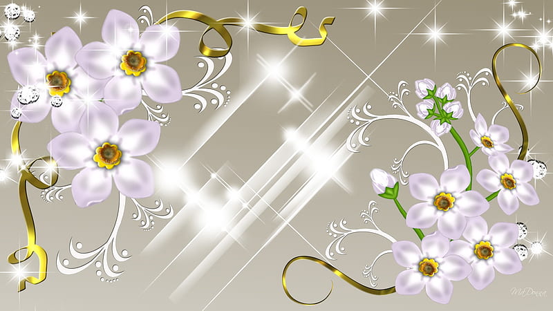 Floral Delight, stars, gold, swirl, flowers, shine, firefox persona, diamonds, sparkles, HD wallpaper