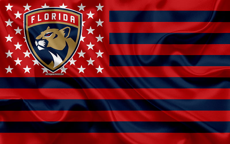 Florida Panthers, American hockey club, American creative flag, red black flag, NHL, Sunrise, Florida, USA, logo, emblem, silk flag, National Hockey League, hockey, HD wallpaper