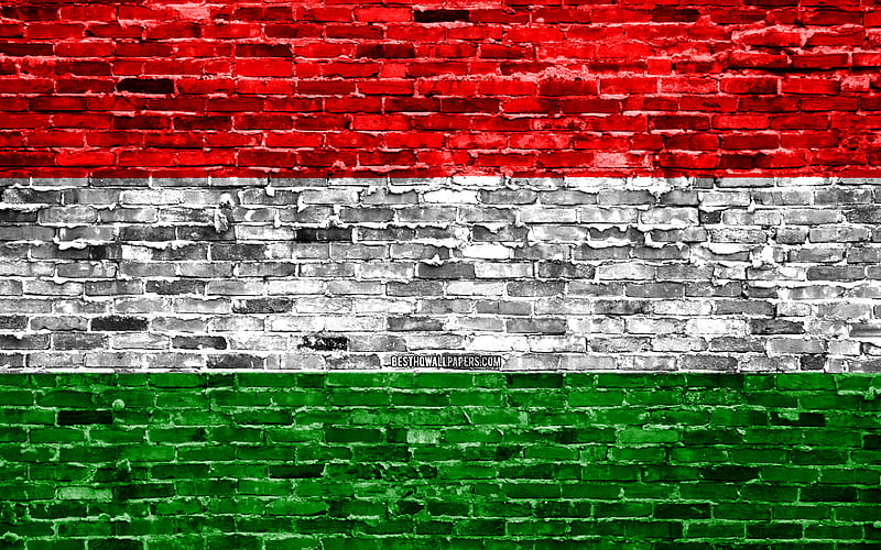 Hungarian flag, bricks texture, Europe, national symbols, Flag of Hungary, brickwall, Hungary 3D flag, European countries, Hungary, HD wallpaper
