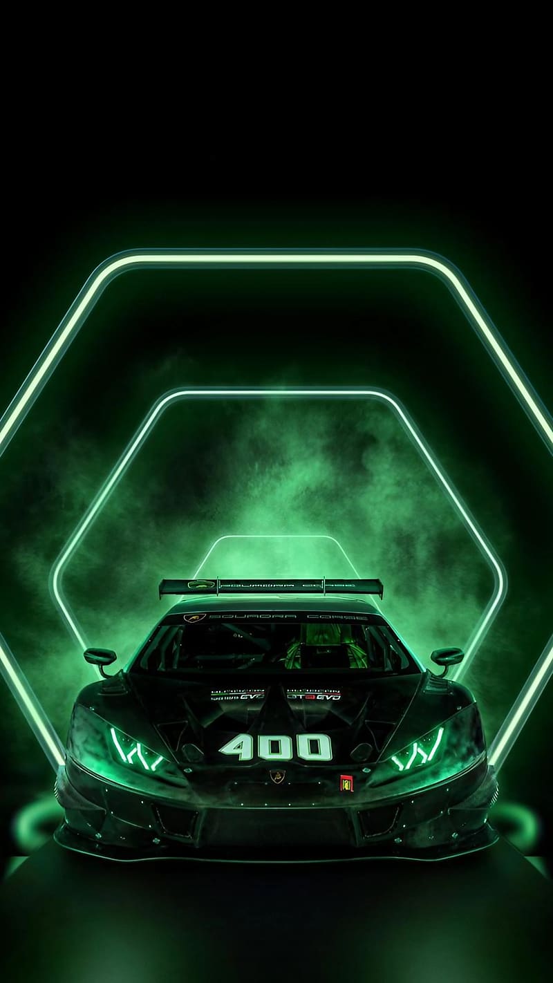 Green Lamborghini, Smoky Background, sports car, HD phone wallpaper