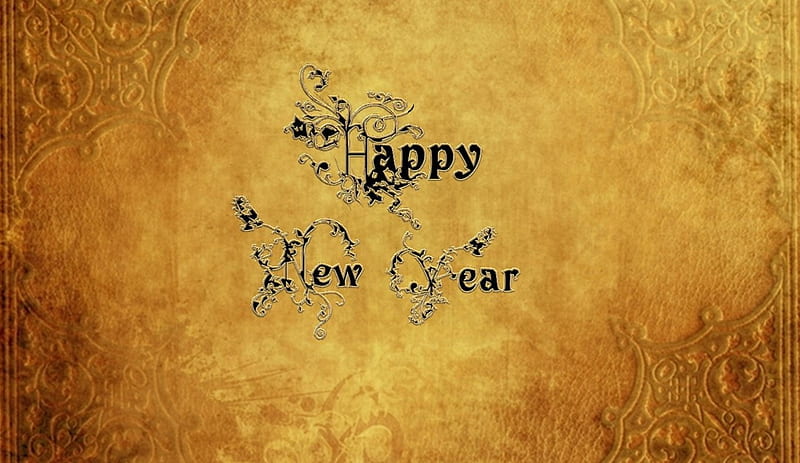 Happy New Year, words, gold, texture, HD wallpaper
