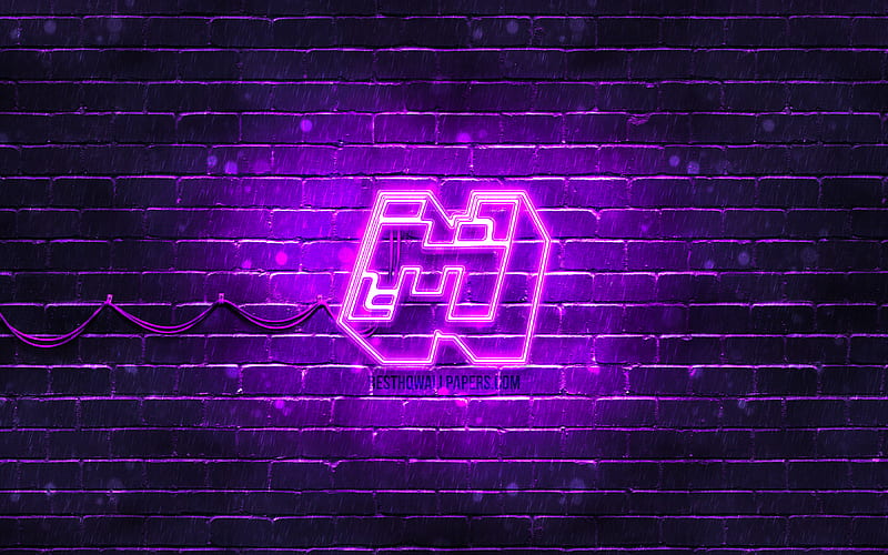 Minecraft violet logo violet brickwall, Minecraft logo, 2020 games, Minecraft neon logo, Minecraft, HD wallpaper