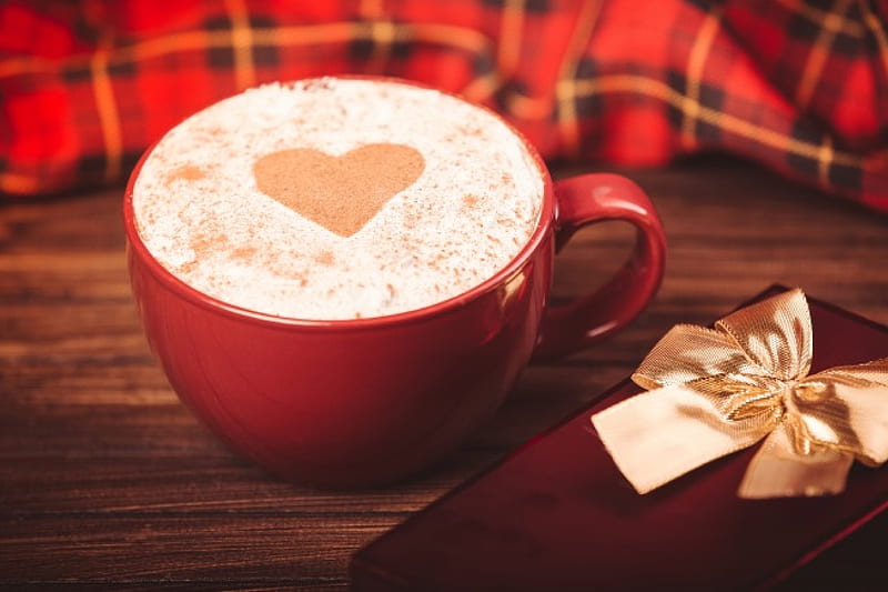 From The Heart , lovely, hot cocoa, bow, gift, blanket, hot chocolate, graphy, love, heart, cup, HD wallpaper