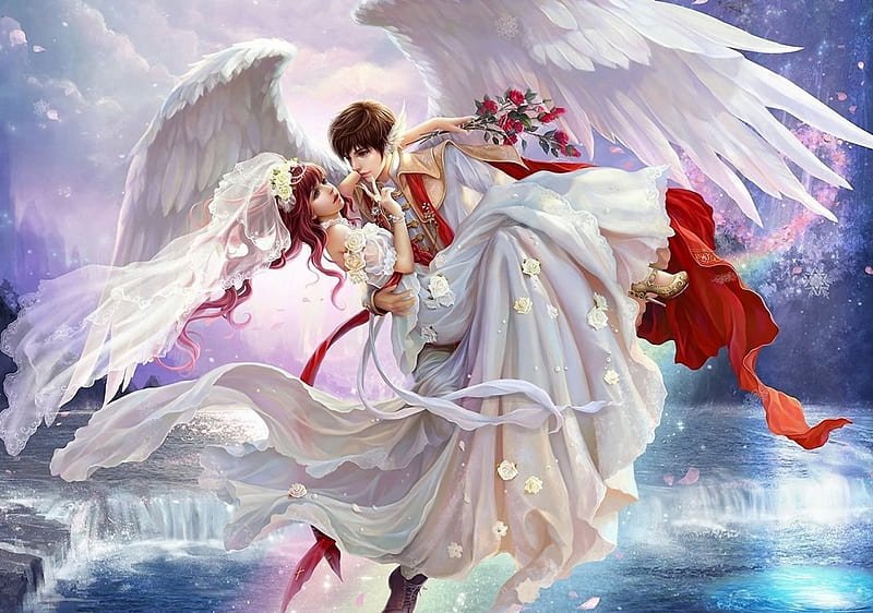ángel de amor, alas, anime, ángeles, amor, Fondo de pantalla HD | Peakpx