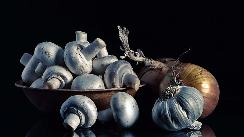 Food, Mushroom, Garlic, HD wallpaper