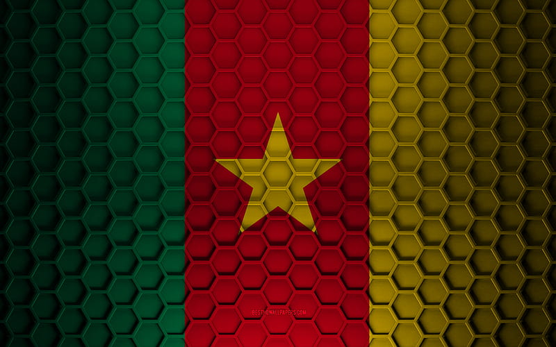 Cameroon flag, 3d hexagons texture, Cameroon, 3d texture, Cameroon 3d flag, metal texture, flag of Cameroon, HD wallpaper