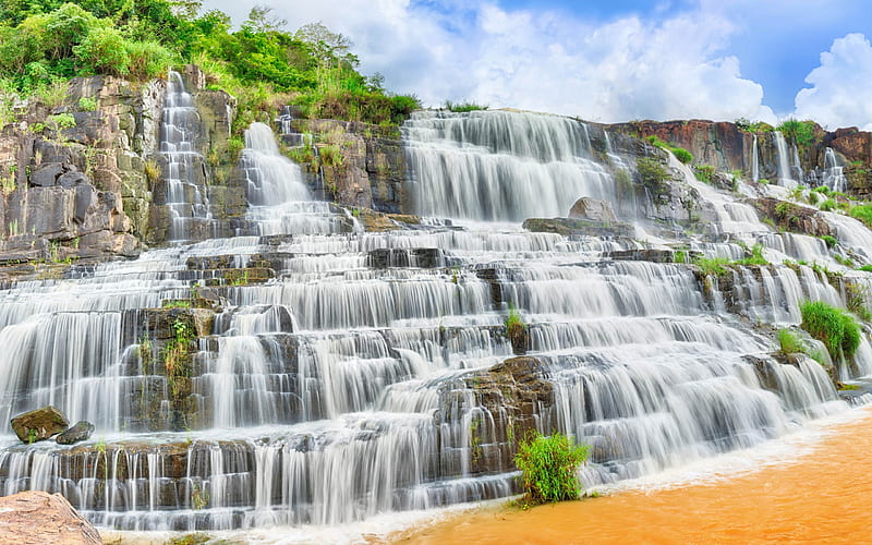 rock, waterfall, lake, cascades, Thailand, stones, HD wallpaper