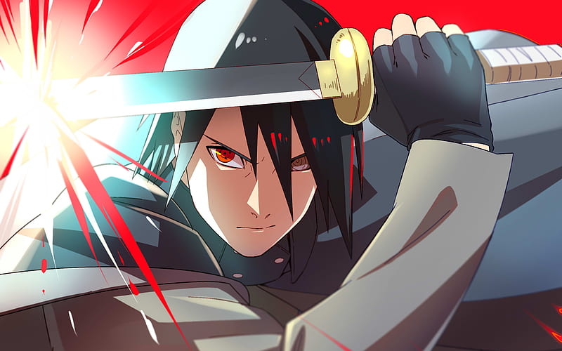 Sasuke Uchiha with sword, red eye, Uchiha clan, heterochromia, manga, Naruto, Uchiha Sasuke, HD wallpaper