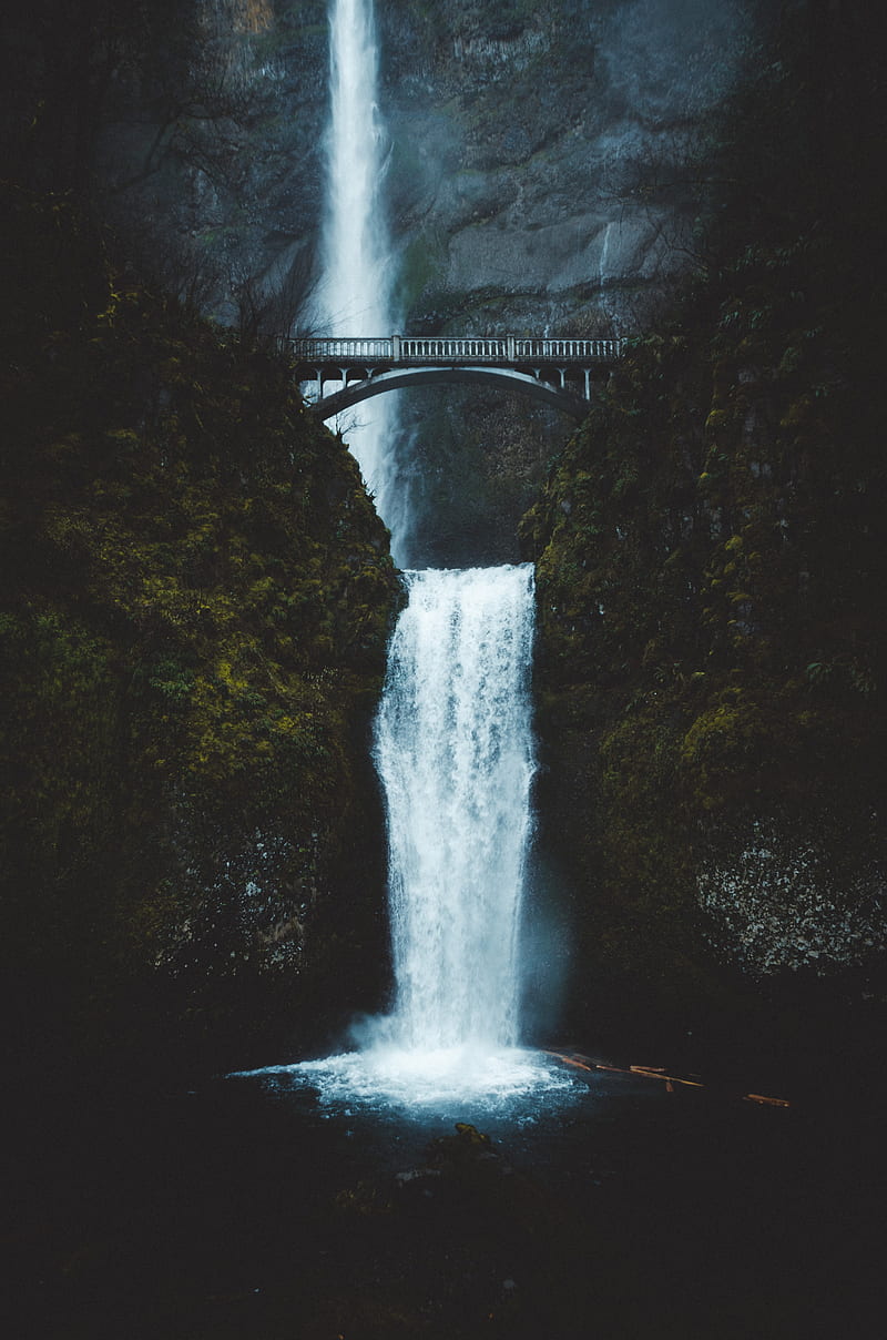 waterfall, bridge, rock, water, HD phone wallpaper