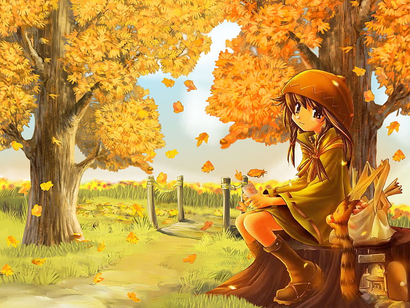 HD wallpaper: autumn, leaves, girl, trees, the way, anime, art, form,  schoolgirl | Wallpaper Flare