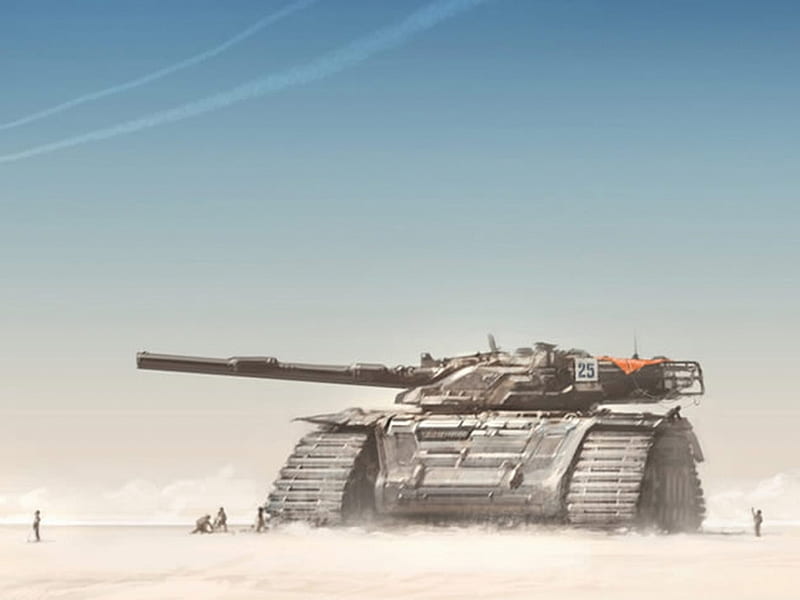 super tank, desert, blue sky, soldiers, HD wallpaper