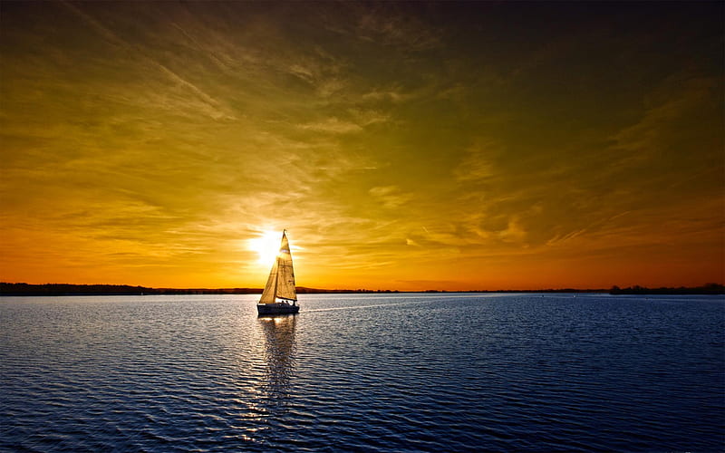 Sailing Boat Sunset Landscape, nature, ocean, sunset, landscape, sea, boat, HD wallpaper