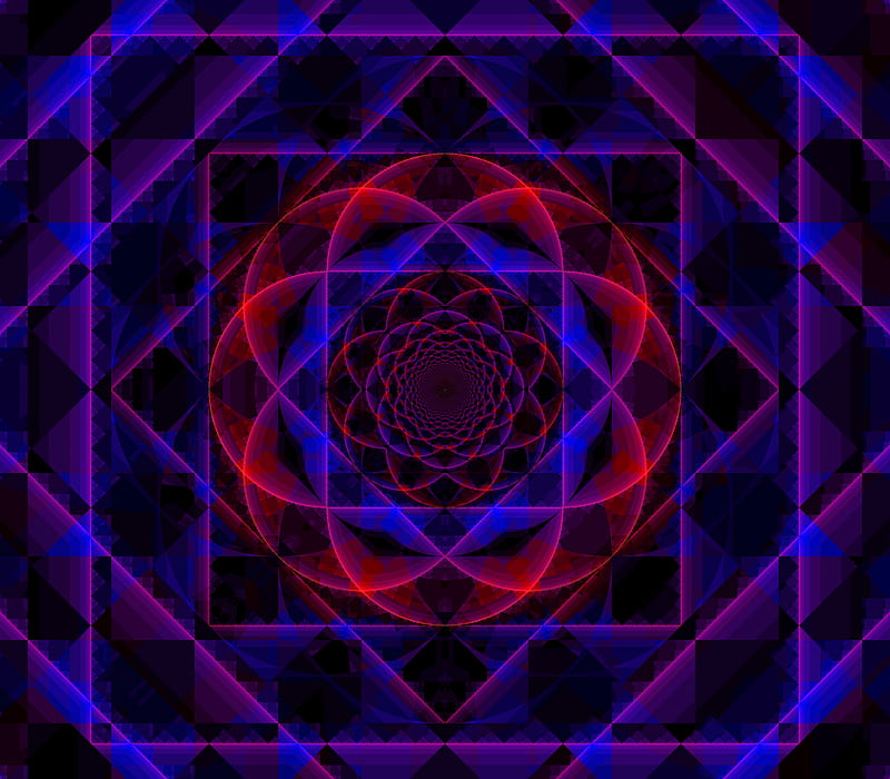 fractal, pattern, square, neon, geometry, HD wallpaper