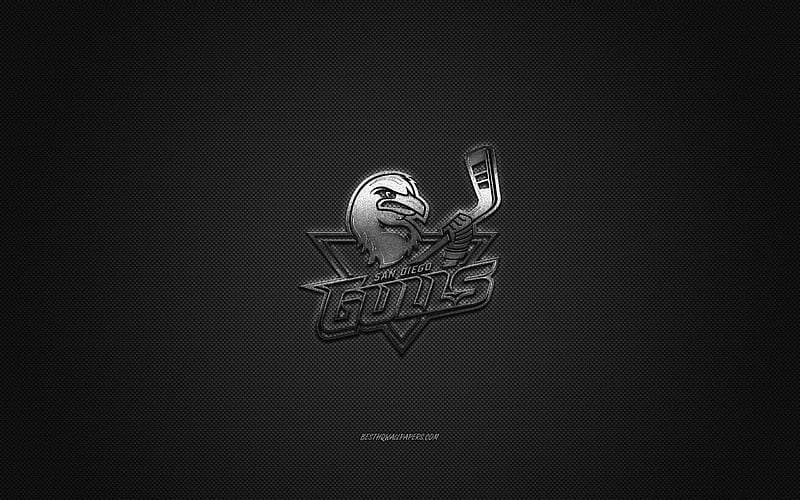 San Diego Gulls, American hockey club, AHL, silver logo, gray carbon fiber background, hockey, San Diego, California, USA, San Diego Gulls logo, HD wallpaper