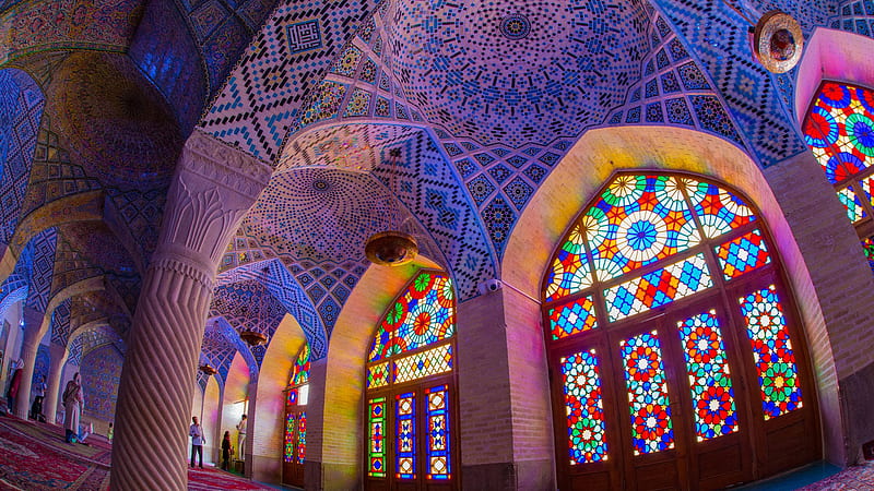 Multicolored Concrete Mosque Inside Hallway Islamic, HD wallpaper