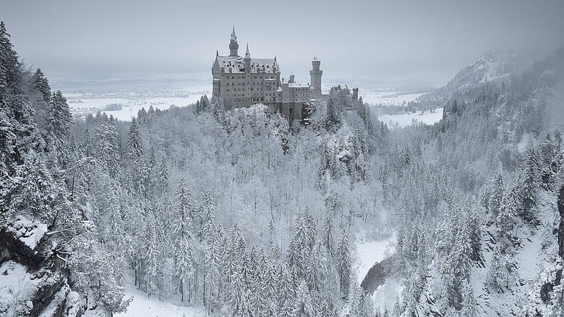 Germany Neuschwanstein Castle During Wintertime Travel, HD wallpaper