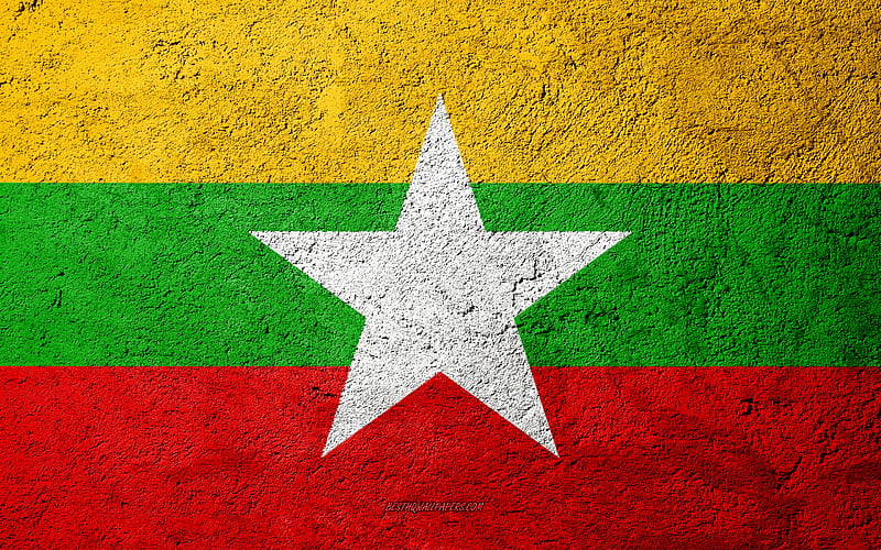 Flag of Myanmar, concrete texture, stone background, Myanmar flag, Asia, Myanmar, flags on stone, HD wallpaper