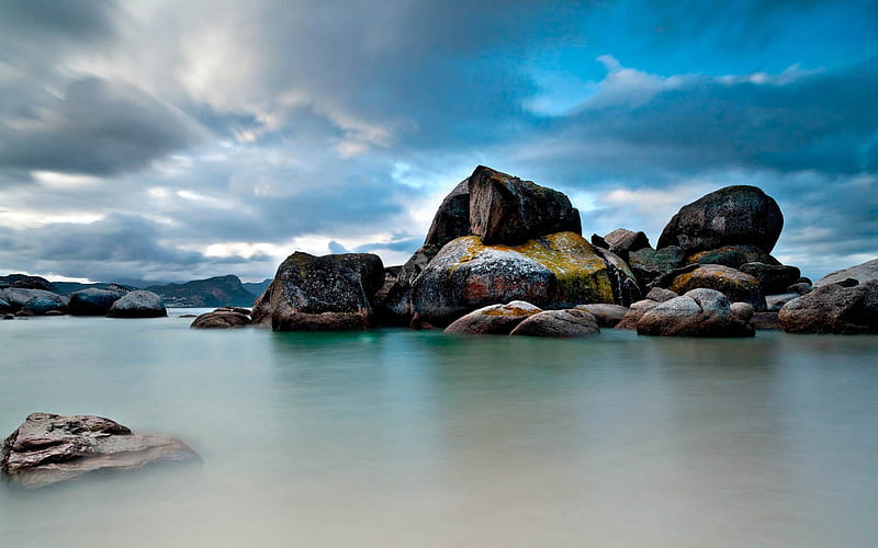 Stones boulders sea beach-Nature scenery, HD wallpaper