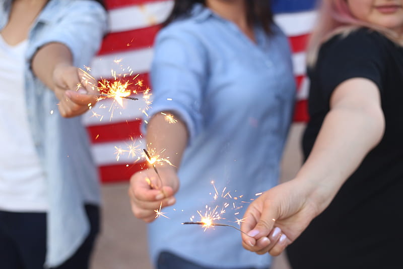 three person holding sparklers, HD wallpaper