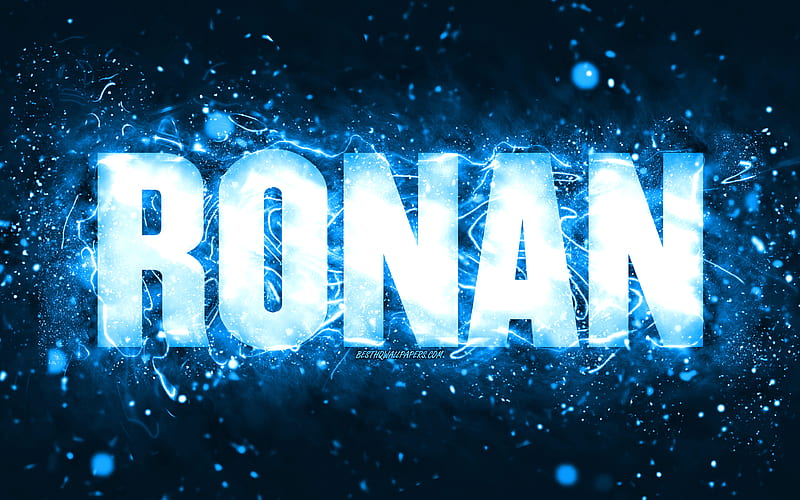Happy Birtay Ronan, blue neon lights, Ronan name, creative, Ronan Happy Birtay, Ronan Birtay, popular american male names, with Ronan name, Ronan, HD wallpaper