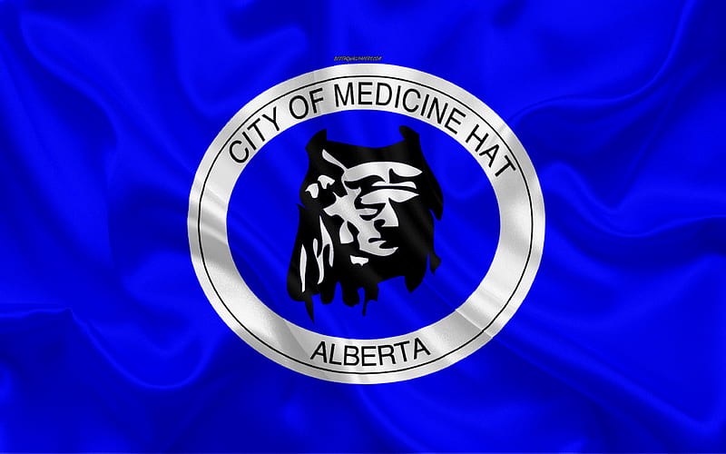 Flag of Medicine Hat silk texture, Canadian city, blue silk flag, Medicine Hat flag, Alberta, Canada, art, North America, Medicine Hat, HD wallpaper
