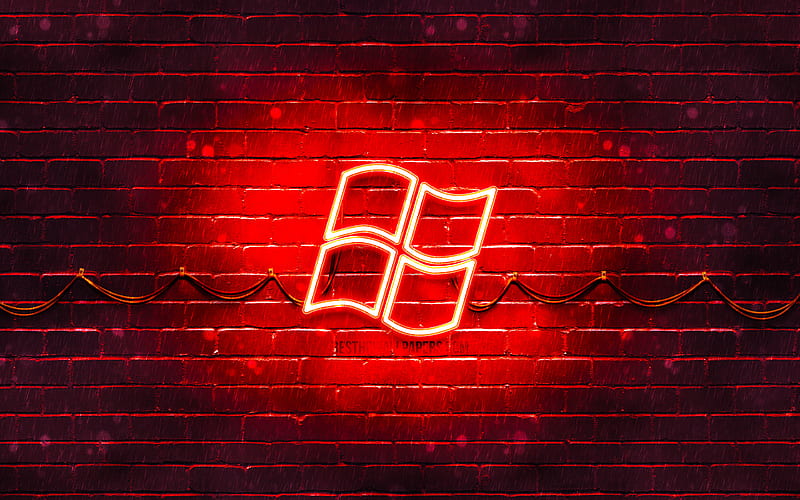 Windows red logo red brickwall, Windows logo, brands, Windows neon logo, Windows, HD wallpaper