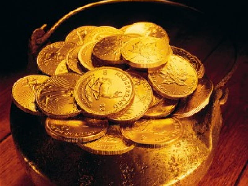 Coins of Gold, money, gold bucket, gold coins, HD wallpaper