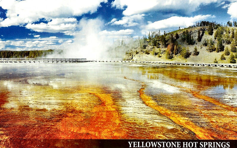 Yellowstone Hot Springs 1, graphy, hot springs, National Park, wide screen, Yellowstone, scenery, landscape, HD wallpaper