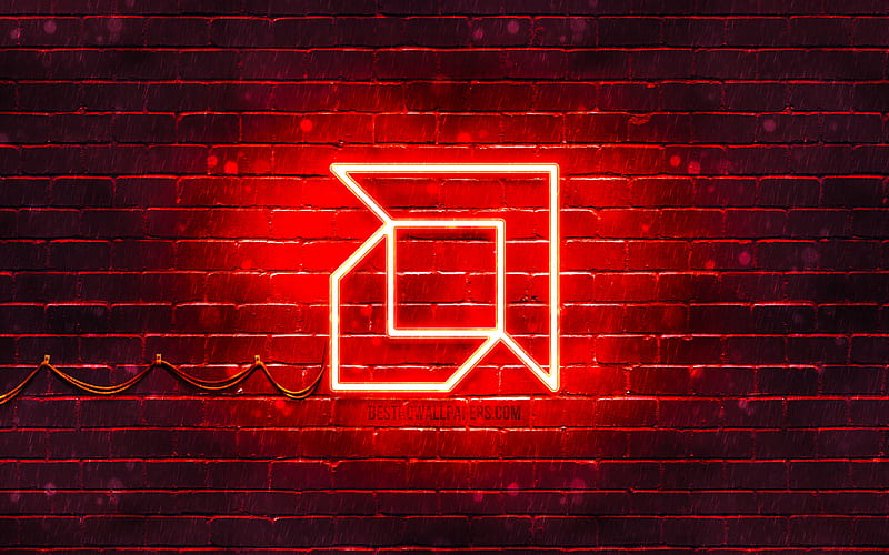 AMD red logo red brickwall, AMD logo, brands, AMD neon logo, AMD, HD wallpaper
