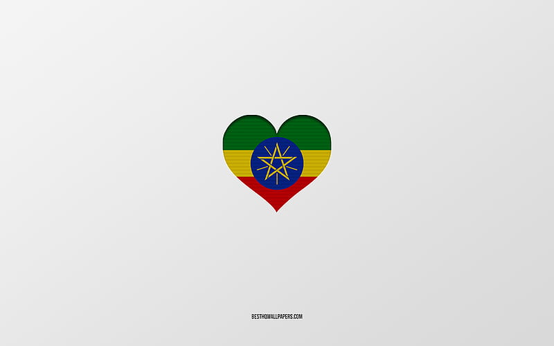 I Love Ethiopia, Africa countries, Ethiopia, gray background, Ethiopia flag heart, favorite country, Love Ethiopia, HD wallpaper