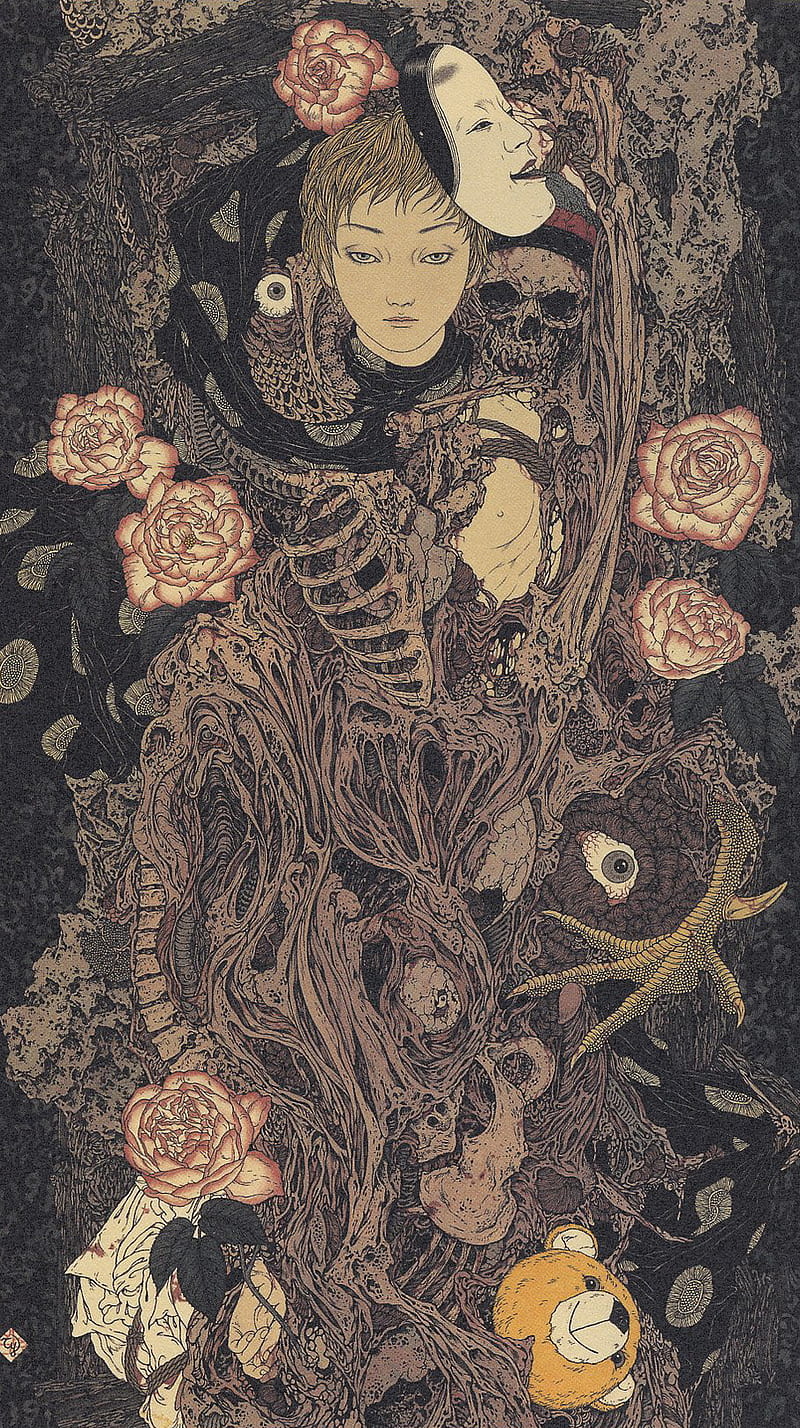 Takato Yamamoto, abstract, art, cool, dark, flower, HD phone wallpaper
