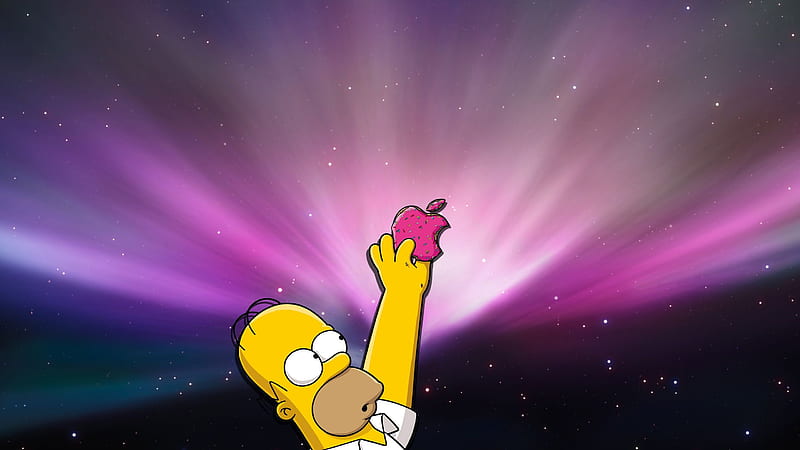 yellow bart simpson is having apple in hand in purple rays background movies, HD wallpaper