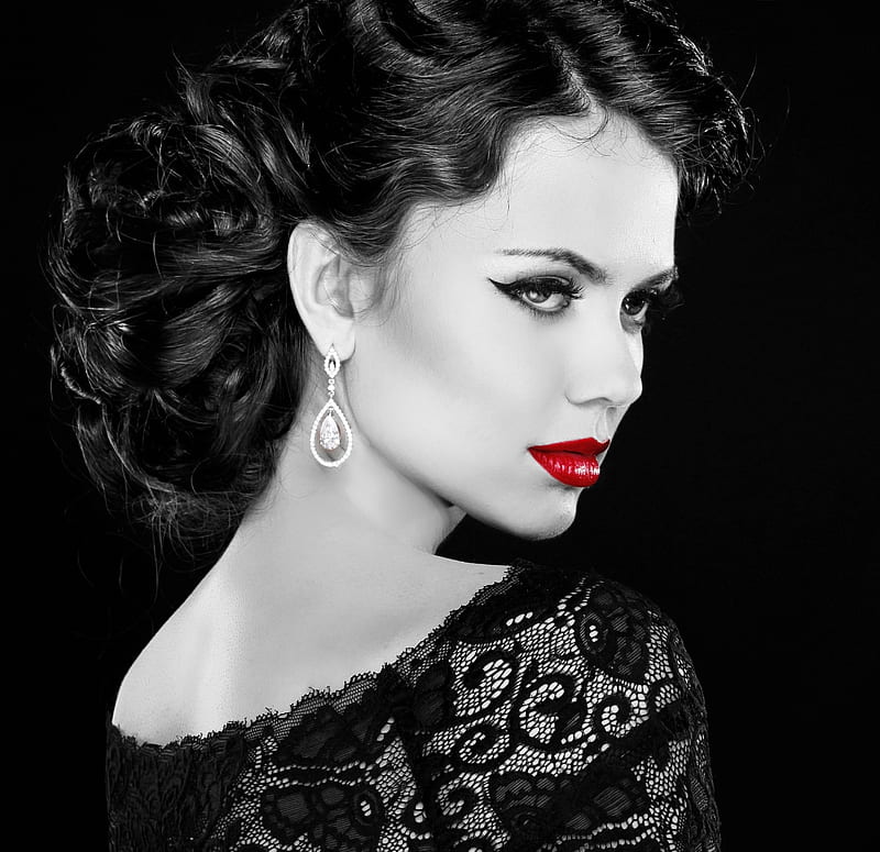 Beauty, red, bw, girl, model, black, white, lips, woman, HD wallpaper ...