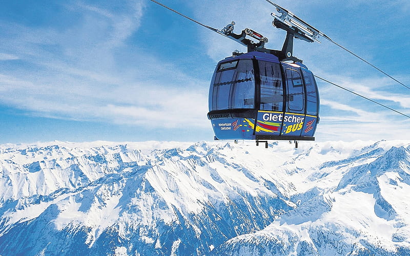 Ski-lift over the snowy mountains - Alpine Winter Vacation, HD wallpaper
