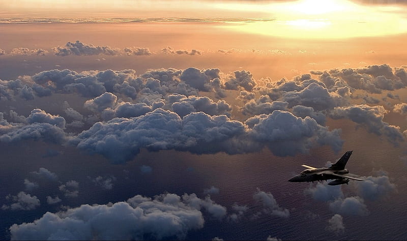LONESOME TORNADO F3, fighter, recon, sunset, jet, clouds, sky, tornado, HD wallpaper