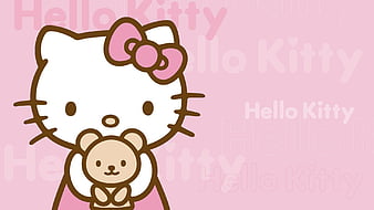 Hello Kitty With Teddy Toy In Light Pink Background Hello Kitty, HD wallpaper