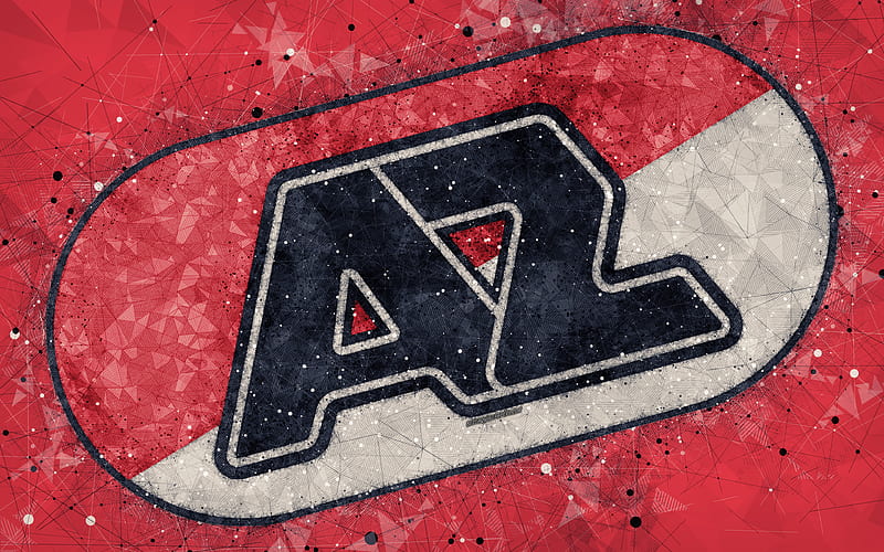 AZ Alkmaar logo, geometric art, Dutch football club, red background, Eredivisie, Alkmaar, Netherlands, creative art, football, HD wallpaper