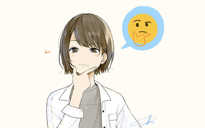 Anime girl, thinking emoji, brown hair, Anime, HD wallpaper | Peakpx