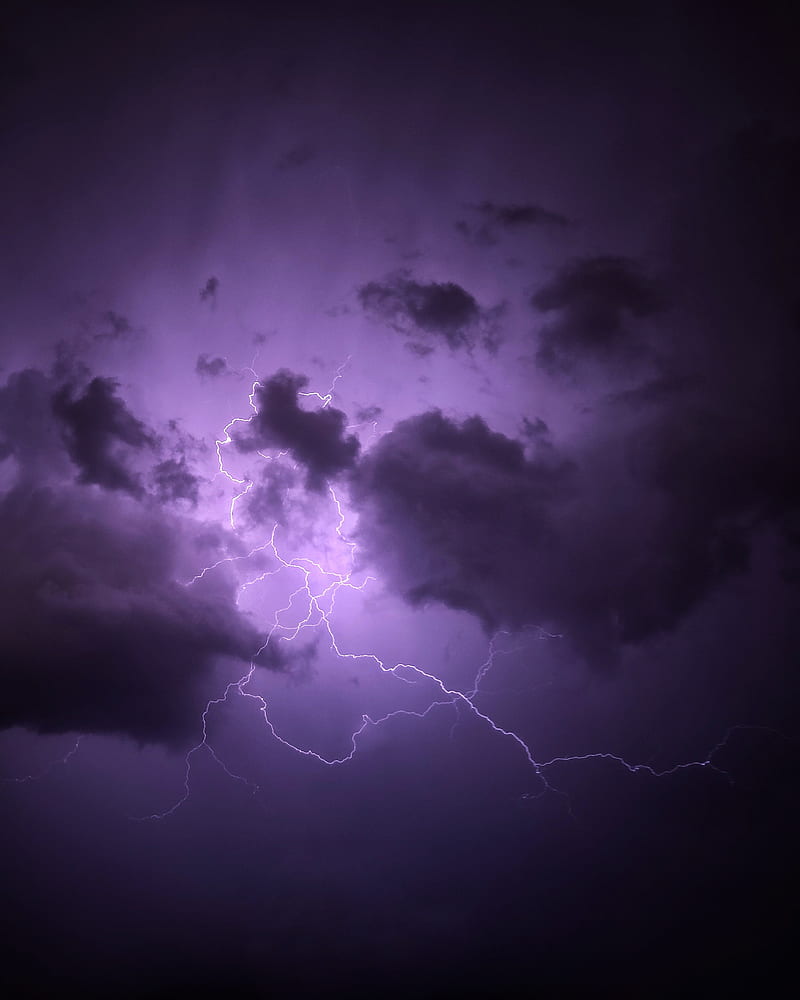 lightning, thunderstorm, clouds, purple, HD phone wallpaper