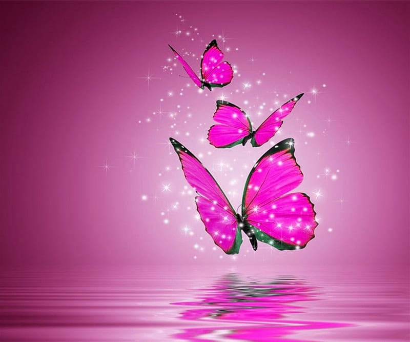Sparkle Flutter Pink, colorful, bright, butterflies, abstract, pink, reflecting, HD wallpaper
