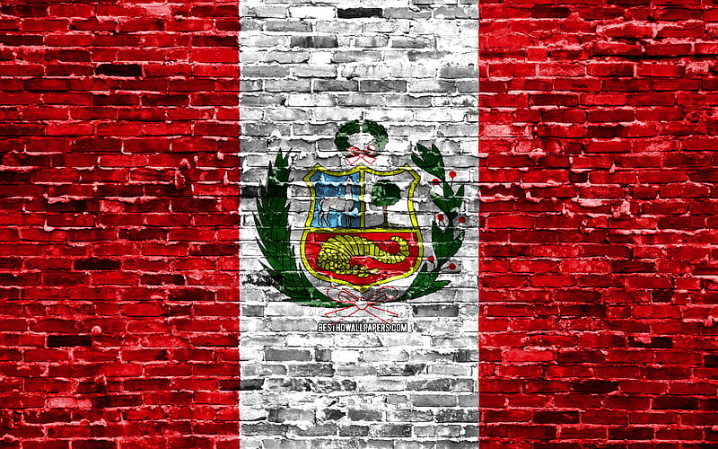 Peruvian flag, bricks texture, South America, national symbols, Flag of Peru, brickwall, Peru 3D flag, South American countries, Peru, HD wallpaper