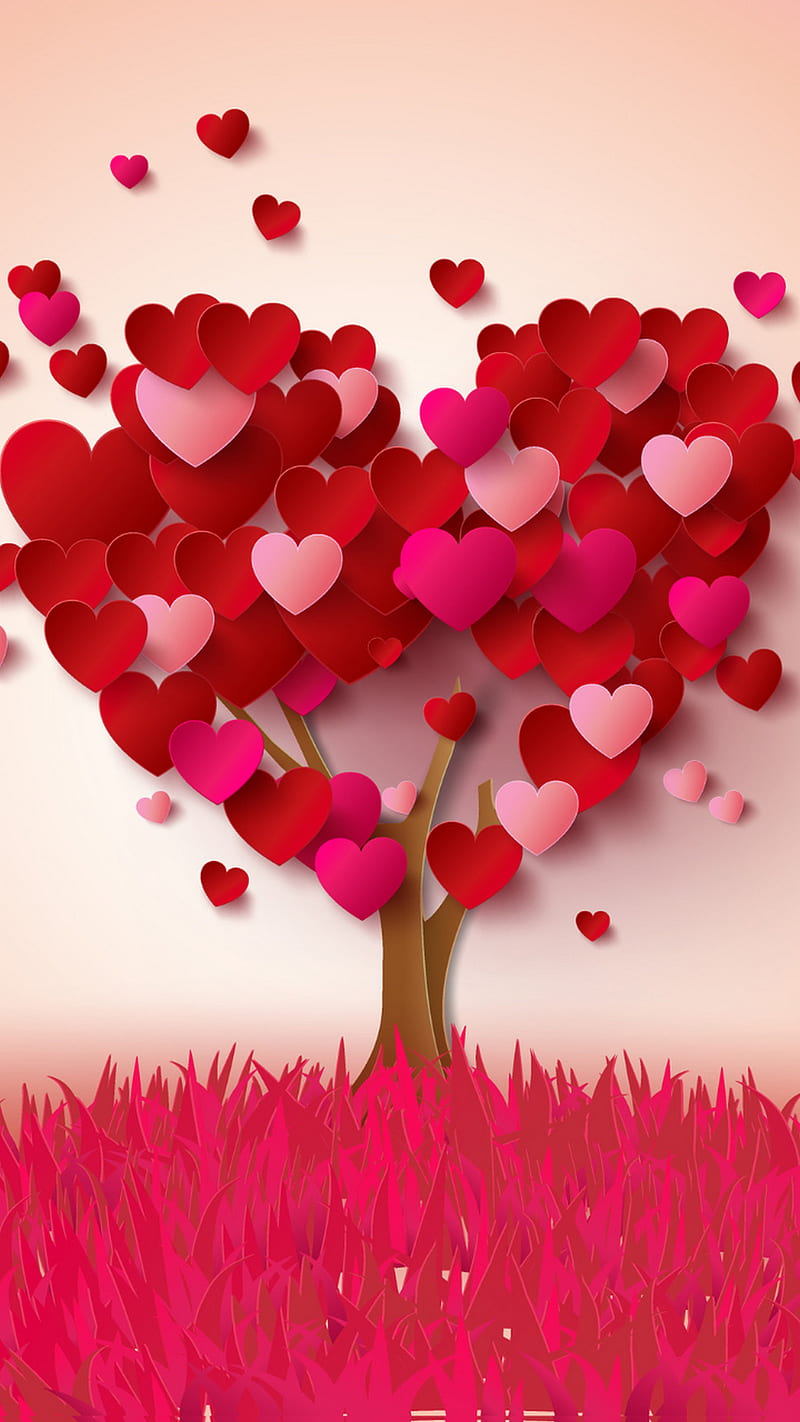 love, pink, tree, corazones, ruby, diamonds, heart, rose, HD phone wallpaper