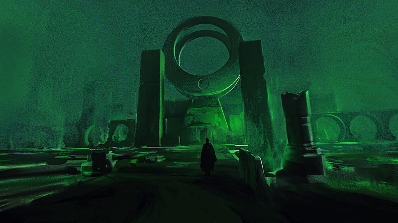 ruins, silhouette, art, green, HD wallpaper ruins, silhouette, art, green, HD wallpaper