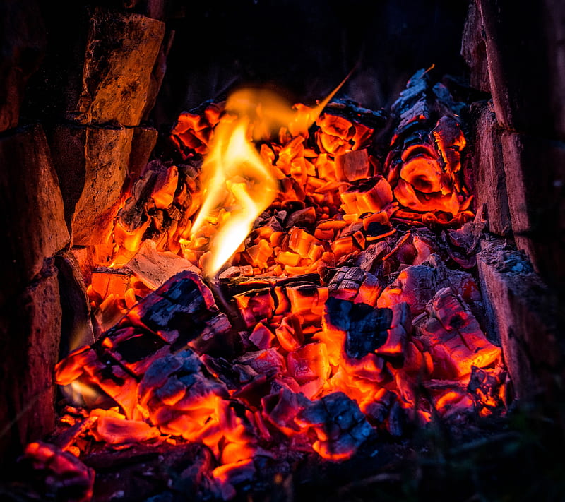 Embers, burn, coal, ember, fire, heat, wood, HD wallpaper