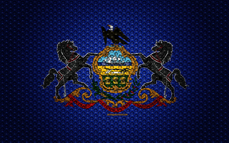 Flag of Pennsylvania American state, creative art, metal mesh texture, Pennsylvania flag, national symbol, Pennsylvania, USA, flags of American states, HD wallpaper