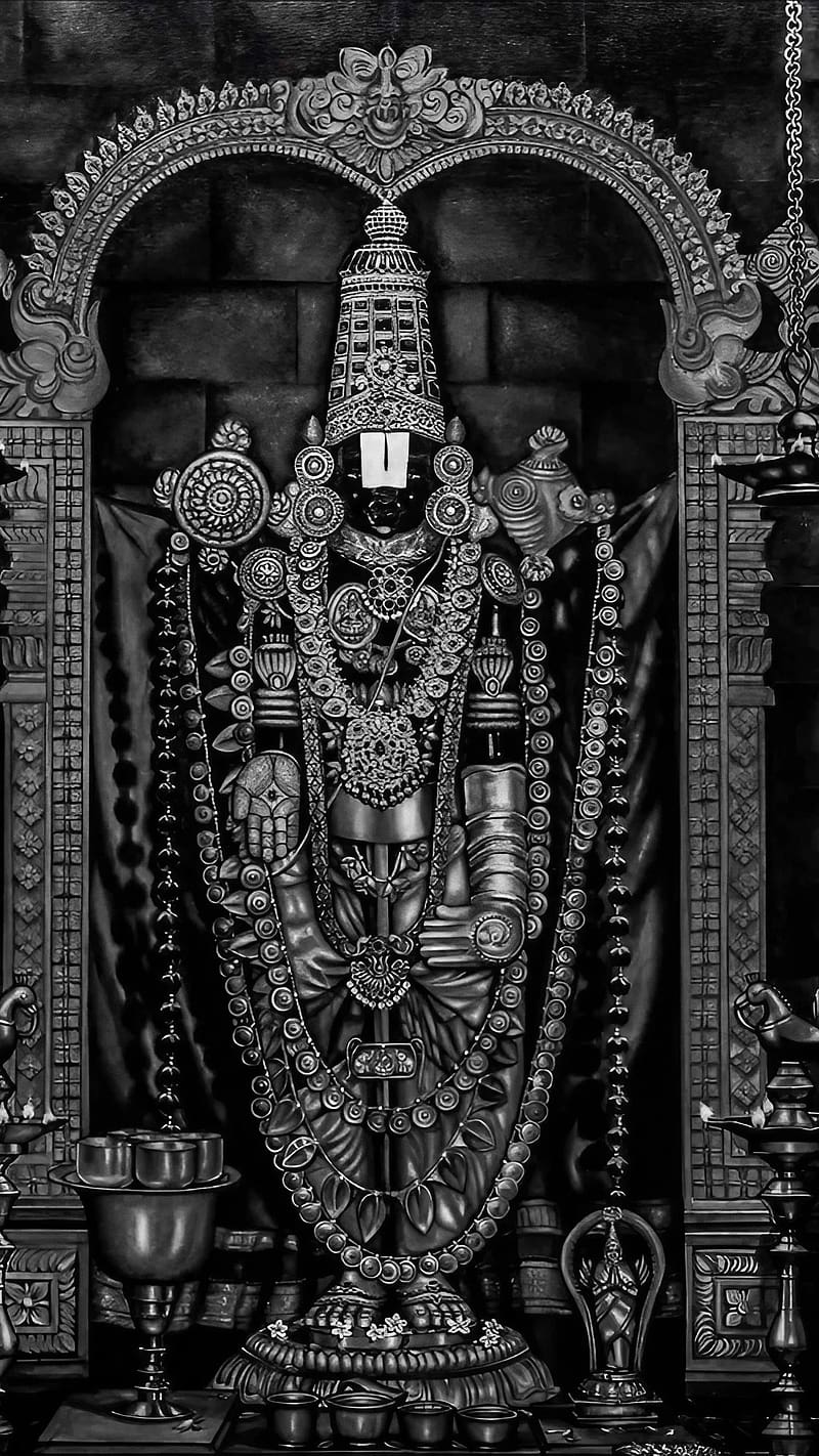 Balaji , Black And White, lord venkateswara, hindu god, lord perumal, HD phone wallpaper
