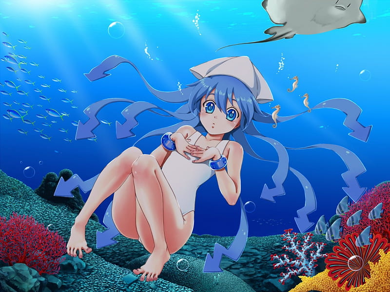 Ika Musume, underwater, cool, nice, Cute Ika, HD wallpaper