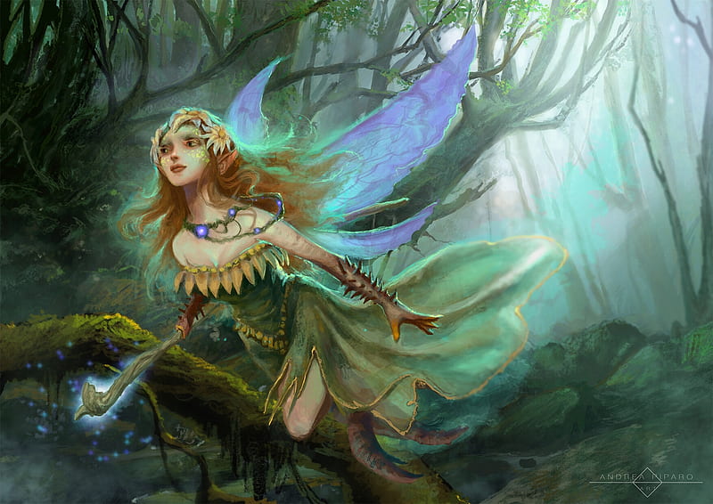 Fairy, art, fantasy, luminos, green, girl, andrea piparo, HD wallpaper ...