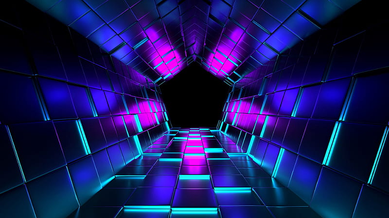 tunnel, light, reflection, 3d, HD wallpaper